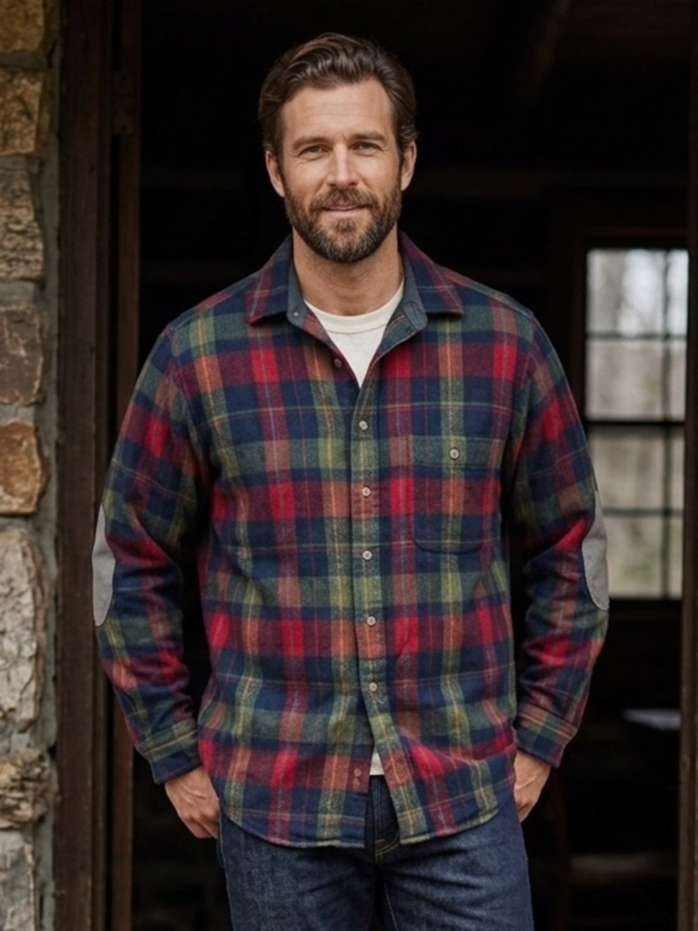 VINTAGE PURE VIRGIN WOOL Plaid Flannel Shirt Jacket with Elbow Patches